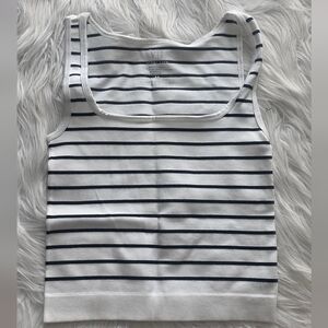 Vital Life Striped White & Navy Ribbed Tank Top Size M